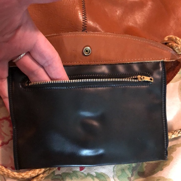 Vintage 70s Genuine 100% Leather Honey-Brown Dual-Rope Handle Round Bag GROOVY - Picture 14 of 16